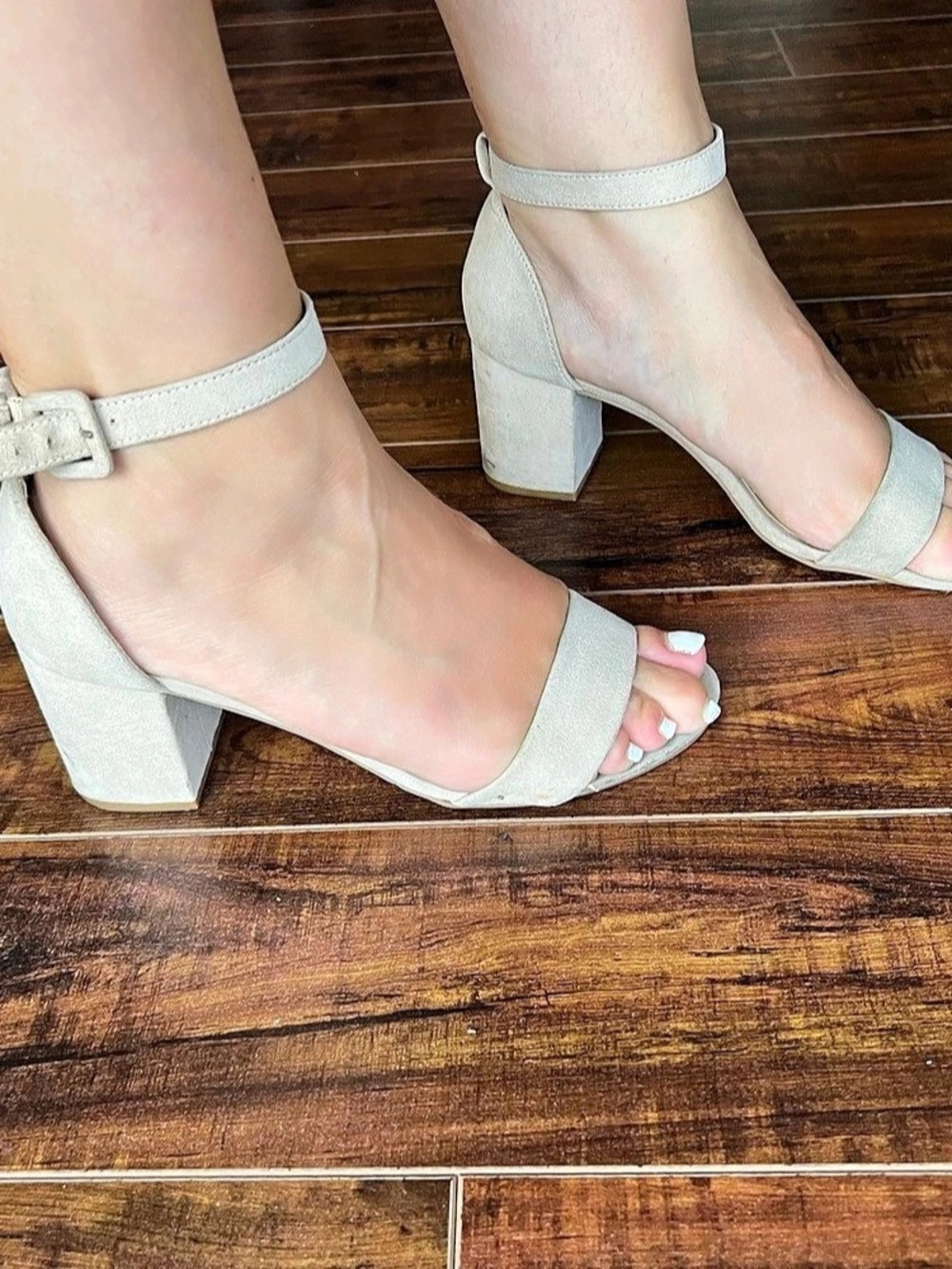 Ankle Strap Block Heel Sandals in White